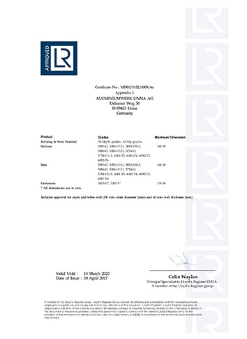 英国劳氏船级社船用铝合金精炼及半成品、-型材、棒材和挤压件制造商认证